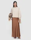 Joseph Isaak Long Silk Satin Skirt In Brown
