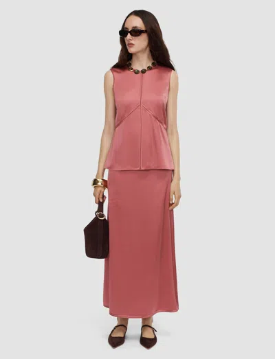 Joseph Isaak Long Silk Satin Skirt In Pink