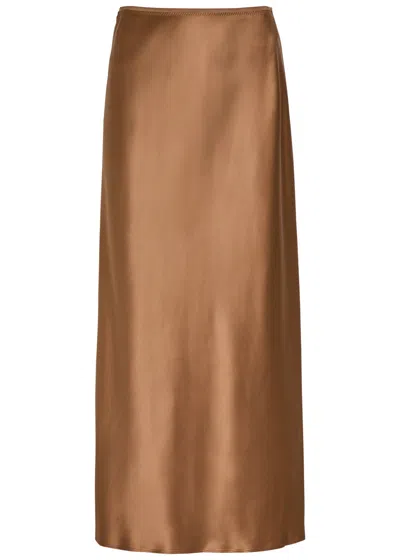 Joseph Isaak Silk Midi Slip Skirt In Brown