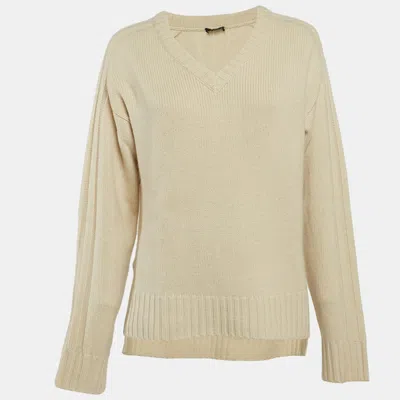 Pre-owned Joseph Ivory White Cashmere Knit V-neck Sweater L