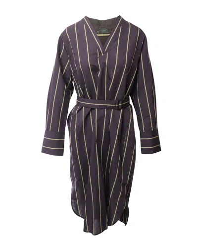 Joseph Janis Striped Robe Dress In Brown Cotton In Gray