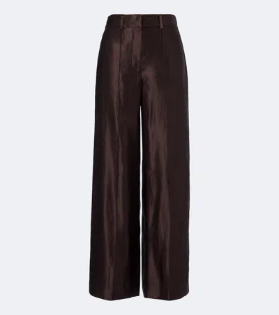 Joseph Jnane Linen And Silk Wide-leg Pants In Brown