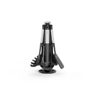 Joseph Joseph Elevate™ Silicone 5-piece Utensil Set With Rotating Storage Stand In Stainless Steel