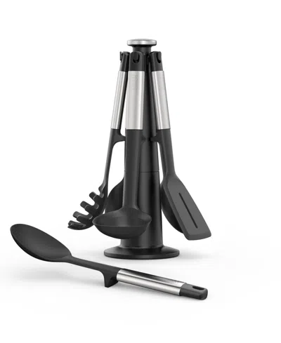 Joseph Joseph Elevate Silicone Carousel 5-piece Utensil Set With Rotating Storage Stand In Black
