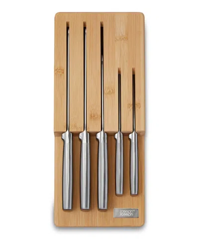 JOSEPH JOSEPH ELEVATE STEEL KNIVES BAMBOO STORE 5-PIECE KNIFE SET WITH IN-DRAWER BAMBOO STORAGE TRAY