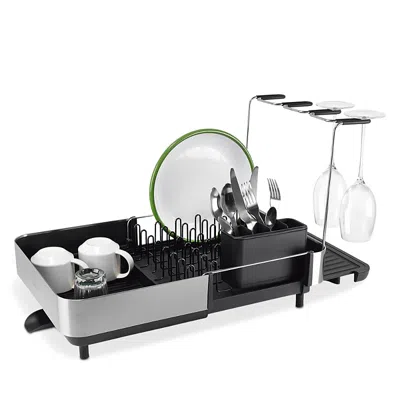 Joseph Joseph Extend Steel Plus Expandable Dish Rack With Wine Glass Holder - Black