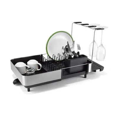 Joseph Joseph Extend Steel Plus Expandable Dish Rack With Wine Glass Holder In Black