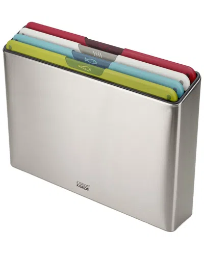 Joseph Joseph Folio Icon Steel 4pc Cutting Board Set With Stainless Steel Storage Case In Silver