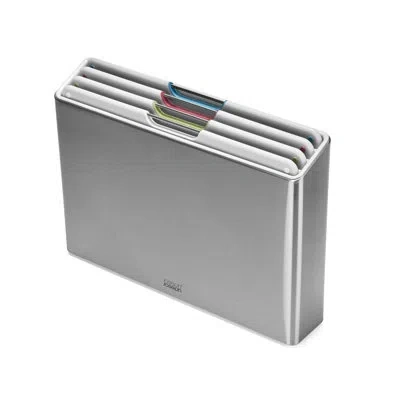 Joseph Joseph Folio Steel 4-piece Cutting Board Set With Steel Case In Sliver