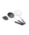 Joseph Joseph Nest Fusion Compact 3-piece Wok Silicone Turner, Silicone Spoon And Wire Skimmer Set In Black