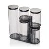 Joseph Joseph Podium 100 5-piece Glass Storage Jar Set With Stand In Silver