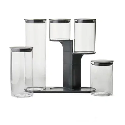 Joseph Joseph Podium Steel - Glass Storage Set With Ss Lids 5-pc. Canister In Silver