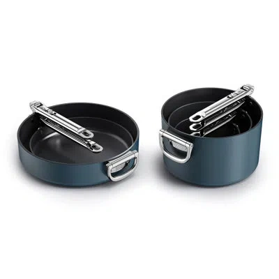 Joseph Joseph Space 8-piece Non-stick Ceramic Cookware Set With Folding Handles In Blue