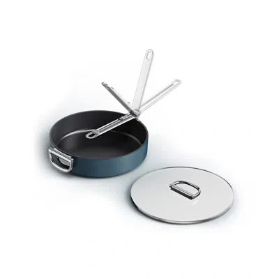 Joseph Joseph Space Ceramic Non-stick 3.8 Qt. Sauté Pan With Folding Handle And Lid In Blue