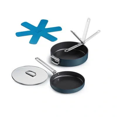 Joseph Joseph Space Ceramic Non-stick 3-piece Essential Cookware Set With Folding Handles In Blue