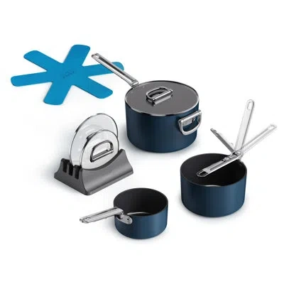 Joseph Joseph Space Ceramic Non-stick 7-piece Saucepan Set With Folding Handles In Blue
