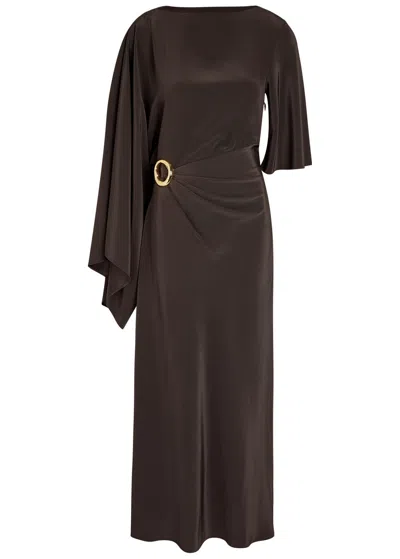 Joseph Joya Draped Satin-twill Maxi Dress In Brown