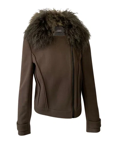 Joseph Khaki Jacket With Fur Collar In Brown