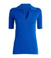 Joseph Viscose Ribbed Knitted Polo Top In Blue