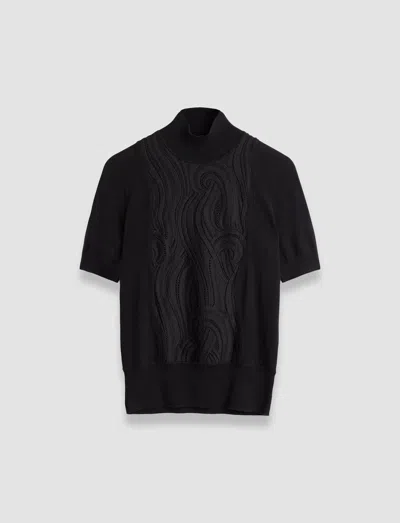 Joseph Lace Knit Mock Neck Top In Black