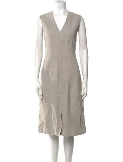 Pre-owned Joseph Lamb Leather Midi Length Dress W/ Tags In Gray