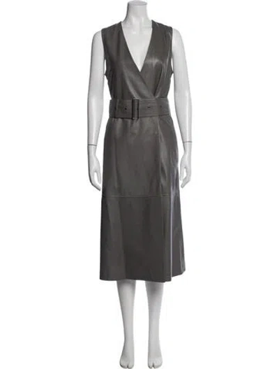 Pre-owned Joseph Lambskin Midi Length Dress In Gray