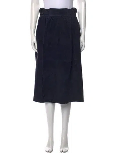 Pre-owned Joseph Lambskin Midi Length Skirt In Blue