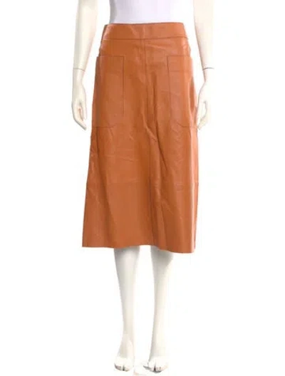 Pre-owned Joseph Lambskin Midi Length Skirt In Orange