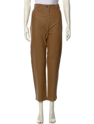 Pre-owned Joseph Lambskin Straight Leg Pants In Brown