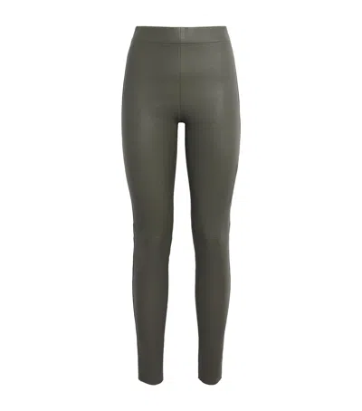 Joseph Lambskin Stretch Leggings In Green