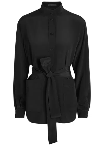 Joseph Lamy Belted Silk-crepe Blouse In Black