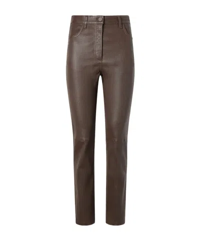 Joseph Duke Leather Cropped Flared Pants In Brown