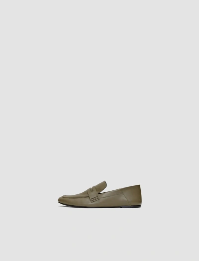 Joseph Leather Loafers In Dark Olive