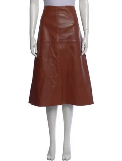 Pre-owned Joseph Leather Midi Length Skirt In Brown