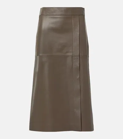 Joseph Leather Midi Skirt In Brown