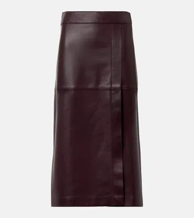 Joseph Leather Midi Skirt In Brown