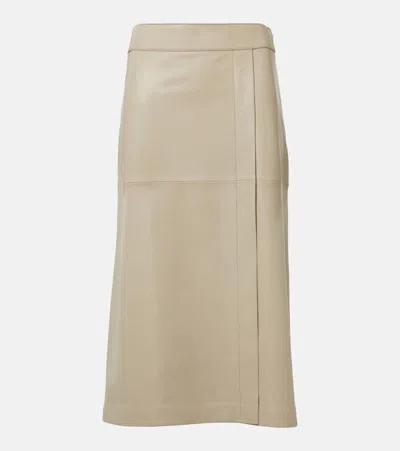 Joseph Leather Midi Skirt In Neutral