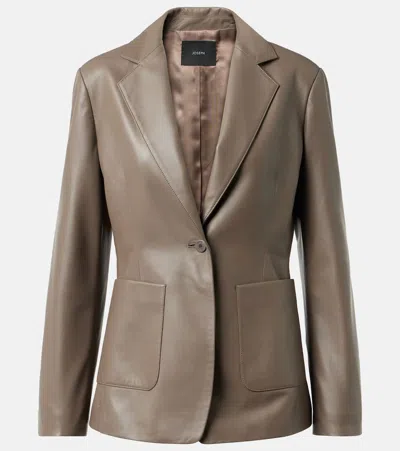 Joseph Leather Single-breasted Blazer In Gray