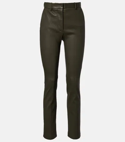 Joseph Leather Slim Pants In Brown