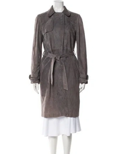 Pre-owned Joseph Leather Trench Coat In Gray
