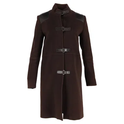Joseph Leather-trimmed Coat In Brown Wool