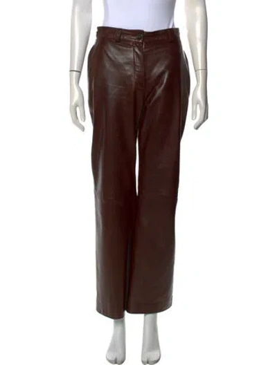 Pre-owned Joseph Leather Wide Leg Pants In Burgundy