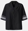 Joseph Womens Leopold Embroidered-stripe Short-sleeve Cotton And Silk-blend Blouse Black