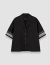 Joseph Womens Leopold Embroidered-stripe Short-sleeve Cotton And Silk-blend Blouse Black In Black