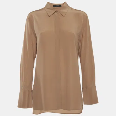 Pre-owned Joseph Light Brown Crepe Long Sleeve Blouse S