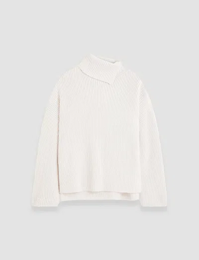 Joseph Light Cardigan Stitch High Neck Jumper In Ivory