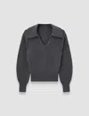 Joseph Light Cardigan Stitch Open Neck Jumper In Gray