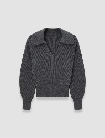 Joseph Light Cardigan Stitch Open Neck Jumper In Gray