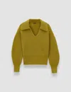 Joseph Light Cardigan Stitch Open Neck Jumper In Green