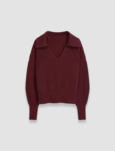 Joseph Light Cardigan Stitch Open Neck Jumper In Merlot